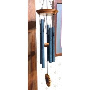 Woodstock Wind Chimes Sunflower Green Enamel & Wood